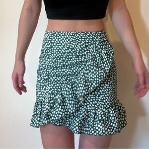 Green Floral Ruffle Skirt